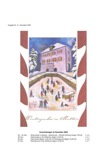 Veranstaltungen und Termine Dezember 2003 - Mattsee