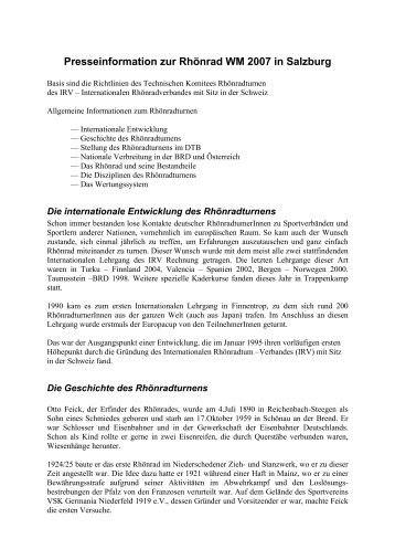Presseinformation zur Rhönrad WM 2007 in Salzburg - IV Salzburg