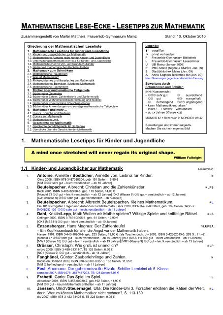 Mathematisches Lesezimmer - Lesetipps zur Mathematik