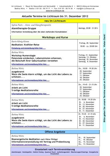 Aktuelle Termine Im Lichtraum bis 31. Dezember 2012 neu Im ...