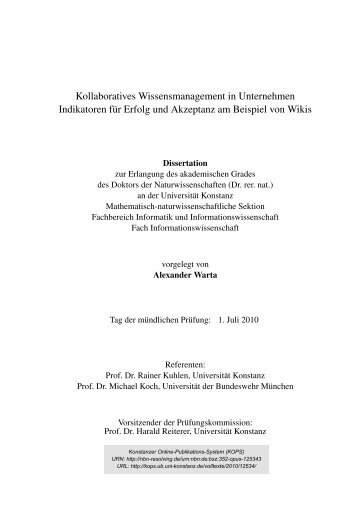 Kollaboratives Wissensmanagement in Unternehmen - KOPS ...
