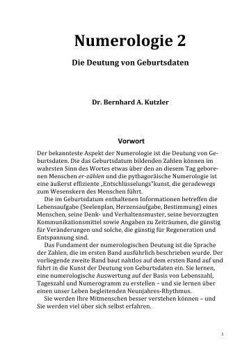 Die numerologische Analyse – statischer Teil - Bernhard Kutzler