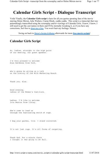 Calendar Girls Script - Dialogue Transcript