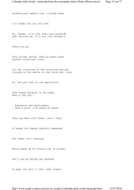 Calendar Girls Script - Dialogue Transcript