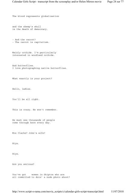 Calendar Girls Script - Dialogue Transcript