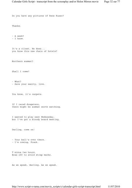 Calendar Girls Script - Dialogue Transcript