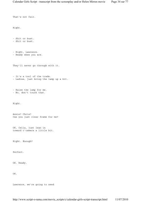 Calendar Girls Script - Dialogue Transcript