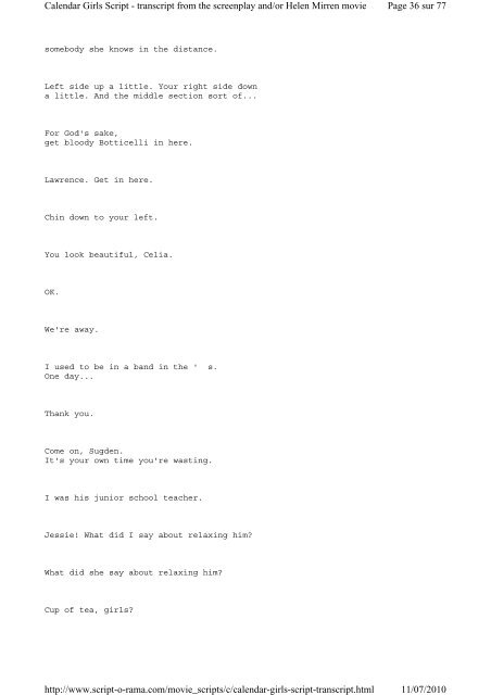 Calendar Girls Script - Dialogue Transcript