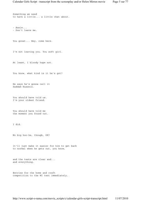 Calendar Girls Script - Dialogue Transcript