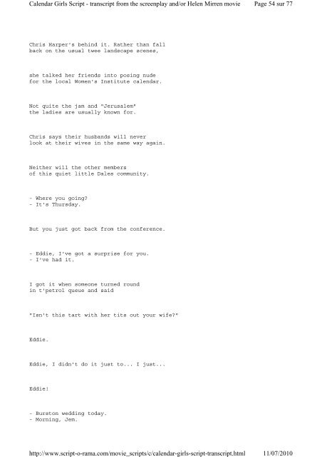 Calendar Girls Script - Dialogue Transcript