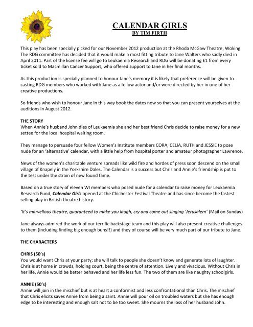 Calendar Girls By Tim Firth