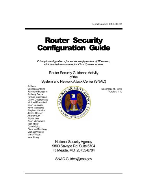 Router Security Configuration Guide 1.1c - National Security Agency