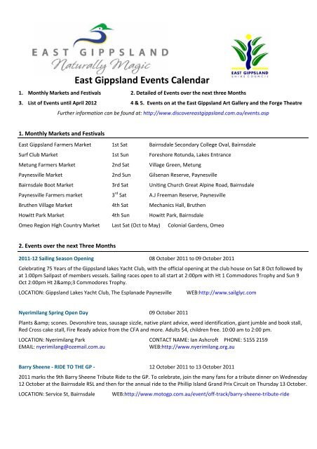 East Gippsland Events Calendar