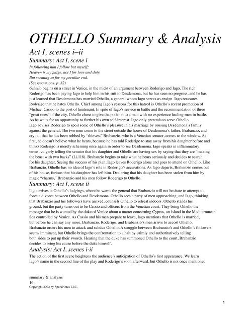 Othello Summary from Spark Notes - tpsdrama11student - home