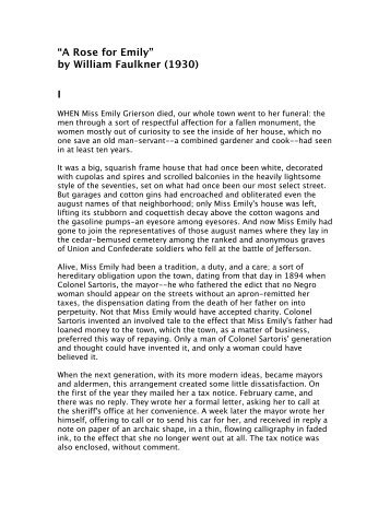 “A Rose for Emily” by William Faulkner (1930) I - Programs and ...