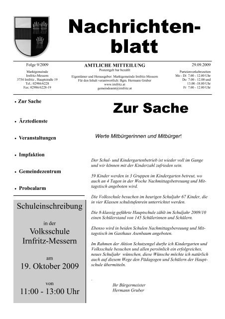 Sonntag, den 18. Oktober 2009 - Marktgemeinde Irnfritz-Messern