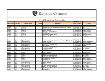 2011-12 High School Textbook List - Eastside Catholic School