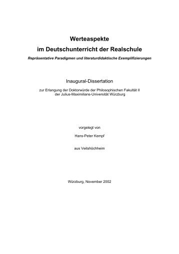 Werteaspekte im Deutschunterricht der Realschule - OPUS ...