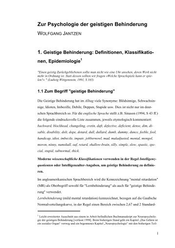 Zur Psychologie der geistigen Behinderung - Wolfgang Jantzen