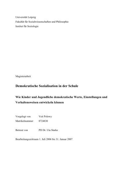 Demokratische Sozialisation in der Schule - Initiative Bildung in ...