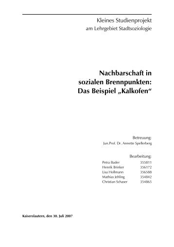 Nachbarschaft in sozialen Brennpunkten: Das Beispiel „Kalkofen“