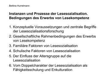 Bettina Hurrelmann Lesesozialisation - Bibliothek und Schule