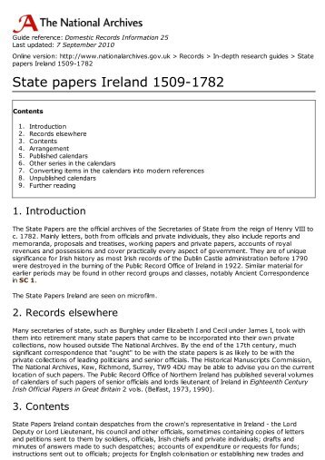 State papers Ireland 1509-1782 - The National Archives