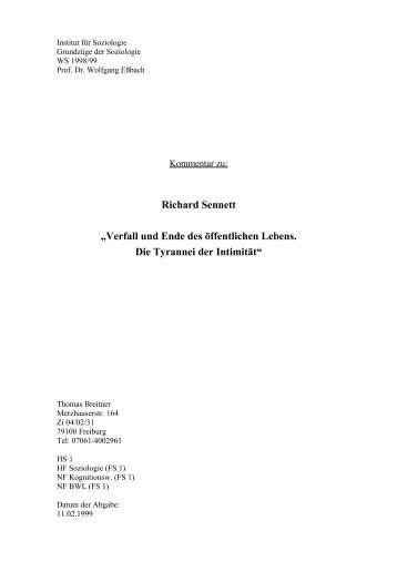 Richard Sennett „Verfall und Ende des ... - Thomas Breitner