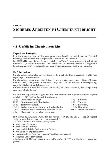 SICHERES ARBEITEN IM CHEMIEUNTERRICHT