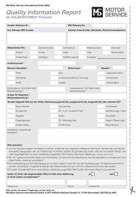 Quality Information Report - MS Motor Service Deutschland GmbH