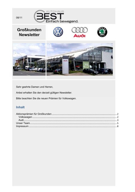 Aktionsprämien für Großkunden - Autohaus Best GmbH