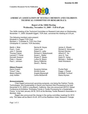 November 2009 - AATCC. American Association of Textile Chemists ...