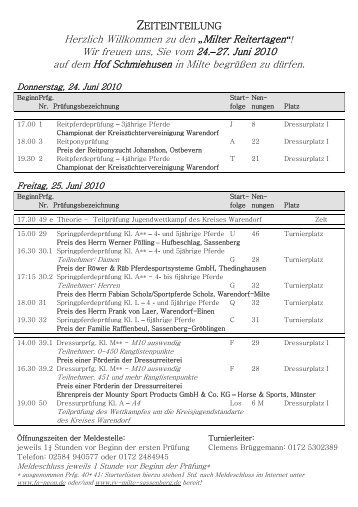 Zeiteinteiung - Reitverein Milte-Sassenberg