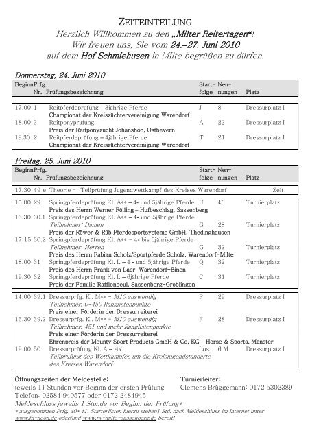 Zeiteinteiung - Reitverein Milte-Sassenberg