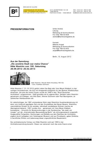 Presseinformation - Berlinische Galerie