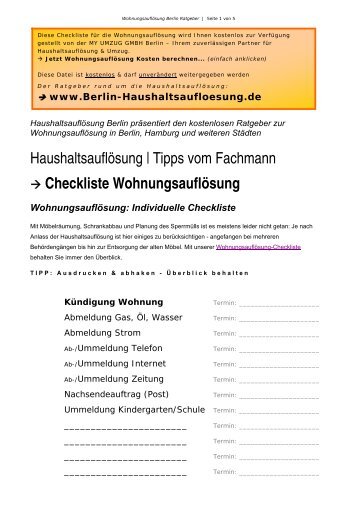 Checkliste Wohnungsauflösung - Haushaltsauflösung Berlin