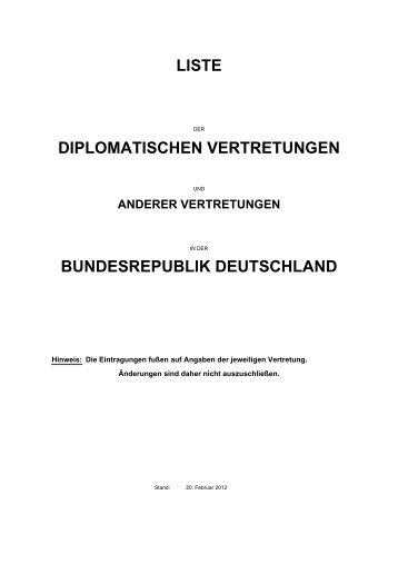 LISTE DIPLOMATISCHEN VERTRETUNGEN ... - iXPOS