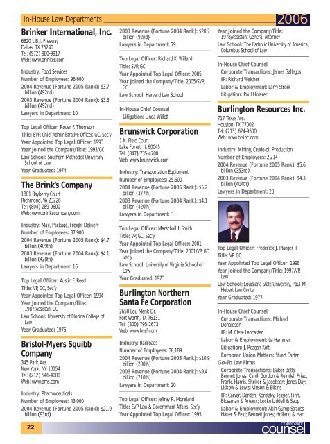 Directory of In-House Law Departments Top 500 Companies ...