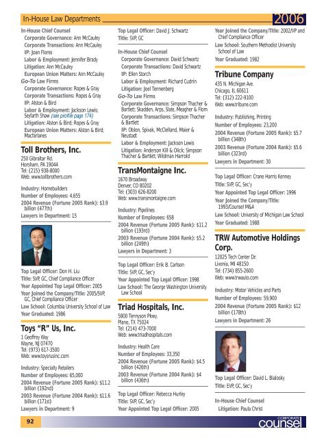 Directory of In-House Law Departments Top 500 Companies ...