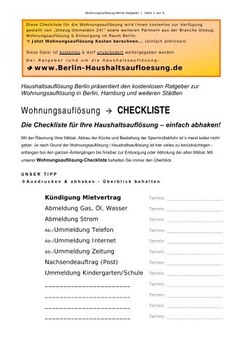 Die Checkliste für Ihre Haushaltsauflösung ... - Umzüge Berlin