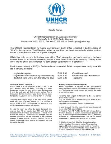 How to find us UNHCR Representation for Austria and Germany ...