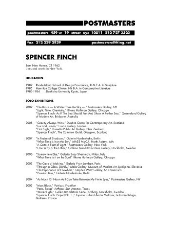 SPENCER FINCH - Postmasters Gallery