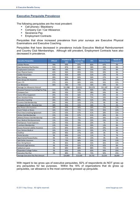 Executive Benefits Survey Results of the 2011 ... - Hay Group