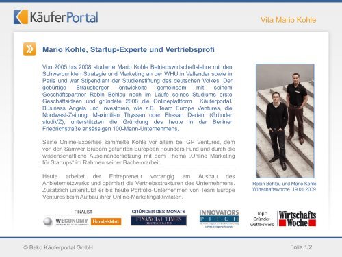 Mario Kohle, Startup-Experte und Vertriebsprofi - Käuferportal