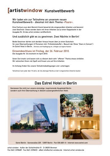 Kunstwettbewerb Das Estrel Hotel in Berlin - Artist Window