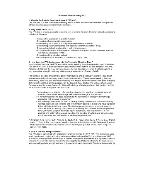 Platelet Function Assay FAQ - Pathology