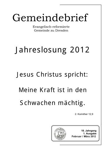 Februar / März 2012 - Evangelisch-Reformierte Gemeinde Dresden