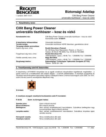 Biztonsági Adatlap Cillit Bang Power Cleaner ... - CsóKer'60 Kft.