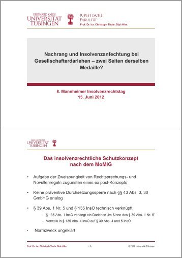 Nachrang und Insolvenzanfechtung bei Gesellschafterdarlehen - ZIS