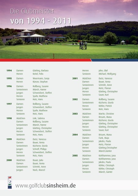 Die Clubmeister im Überblick 1994 - 2011 - Golfclub Sinsheim